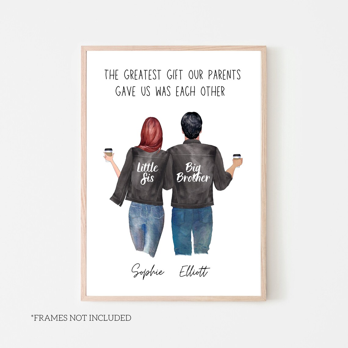 Personalised Brother Sister Gift, Family Art Print