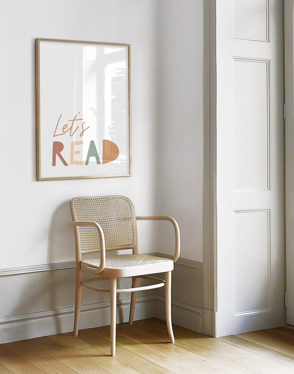 Let's Read Colorful Block Letters Kids Reading Nook Neutral Nursery Poster - Image 2