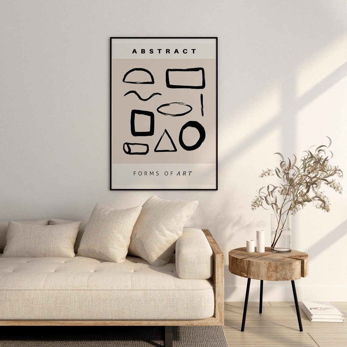 Abstract Forms Of Art Black Geometric Shapes Beige Gallery Wall Poster - Image 2