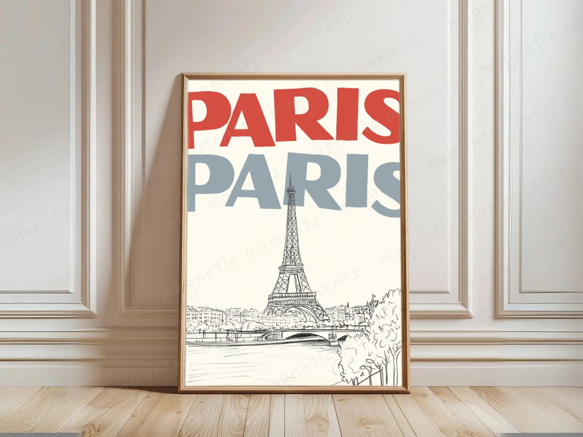 Paris Eiffel Tower Bold French Typography Vintage Travel Poster