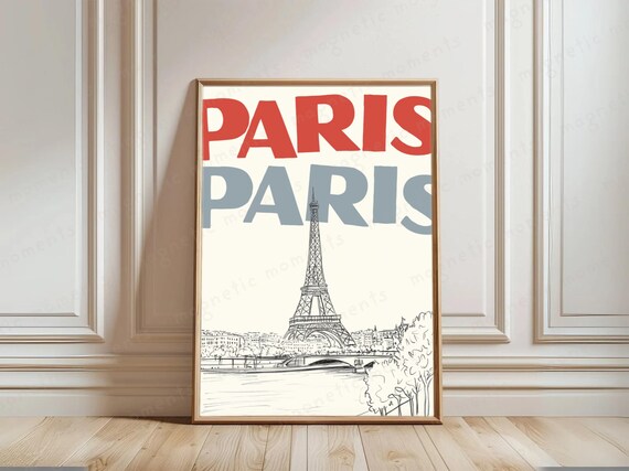Paris Eiffel Tower Bold French Typography Vintage Travel Poster