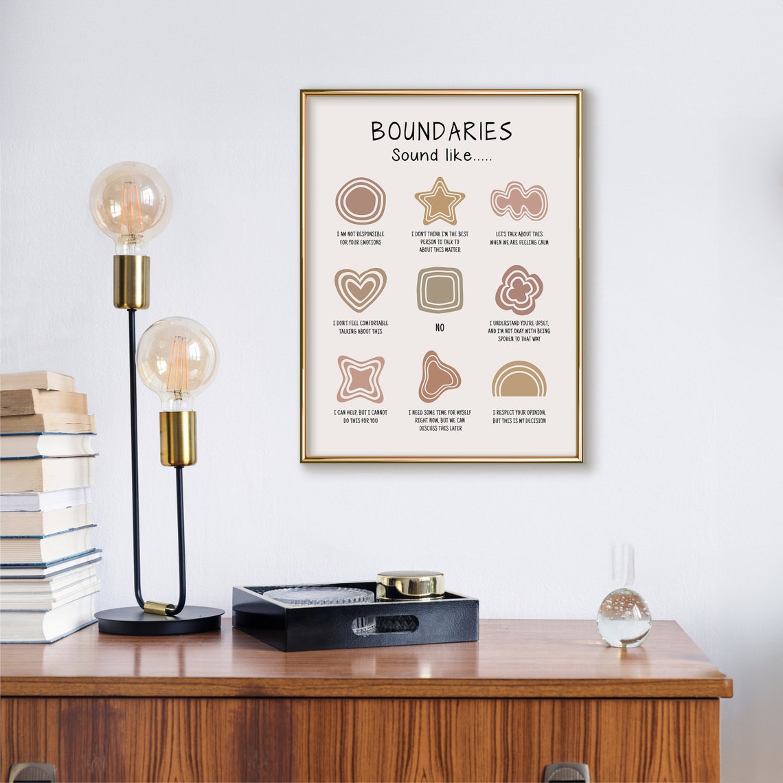 Boundaries Sound Like Abstract Shapes Neutral Tones Therapy Poster - Image 3