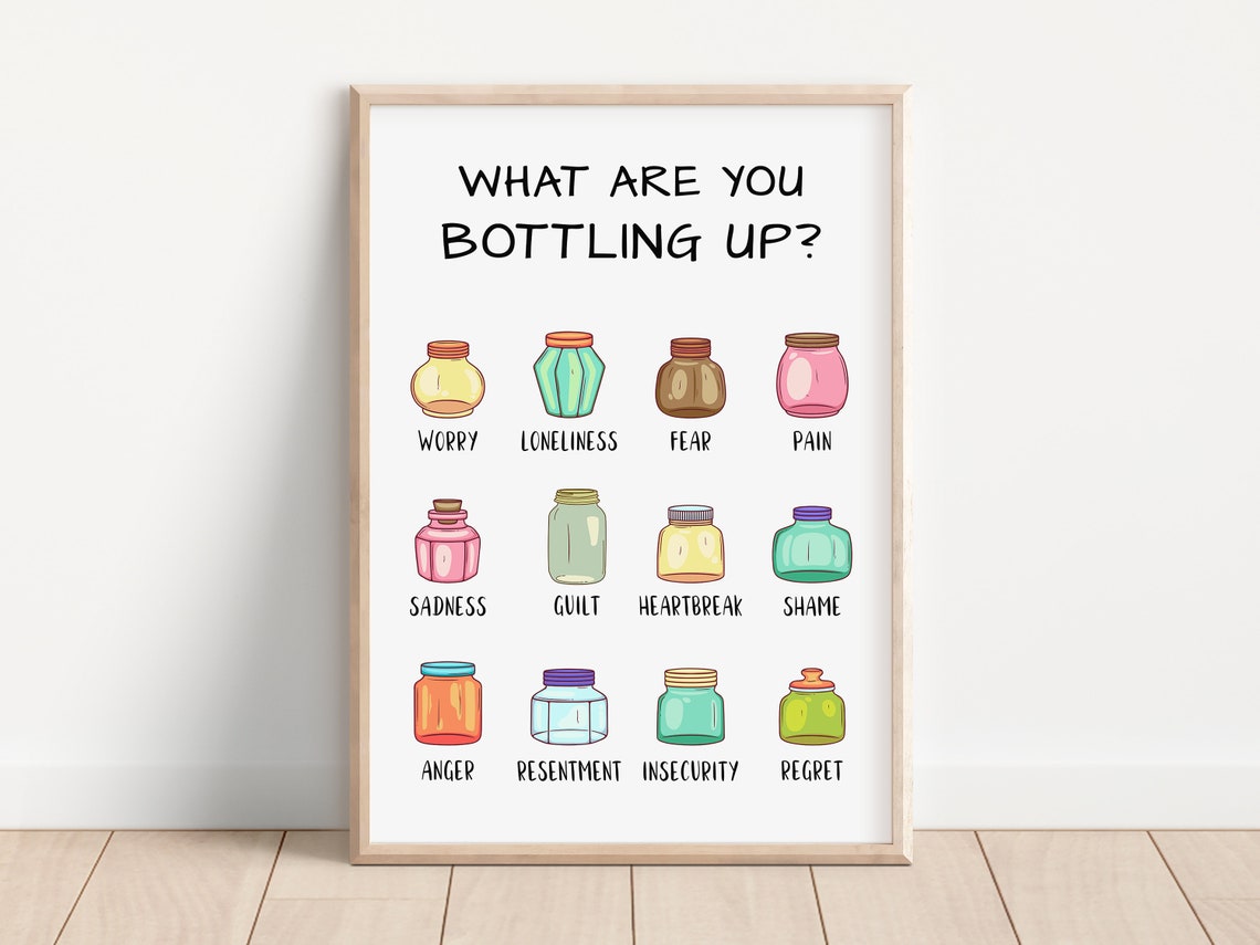 What Are You Bottling Up Feelings Jars Colorful Therapy Office Poster - Image 3