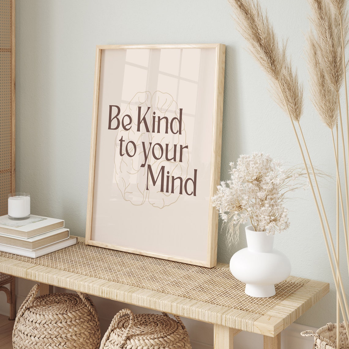Be Kind to Your Mind Minimalist Beige Brain Mental Health Poster - Image 2