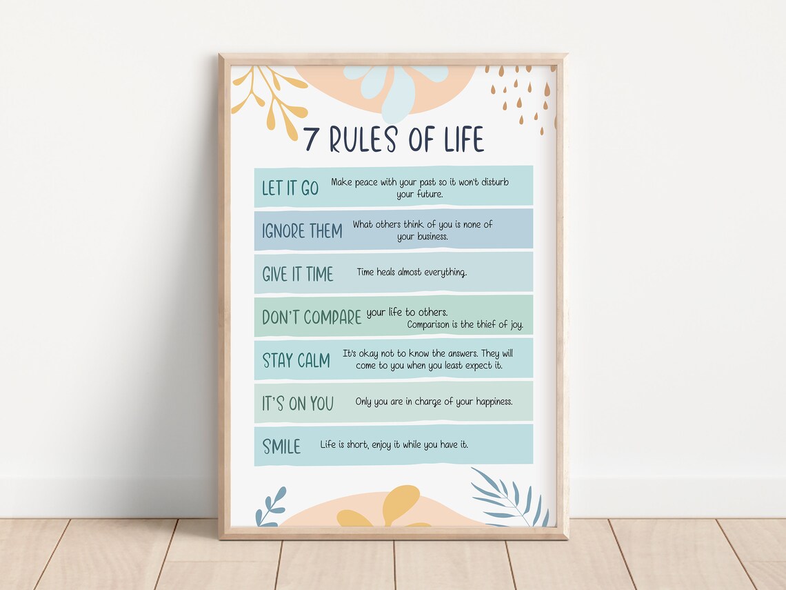7 Rules Of Life Poster, Positive Affirmations