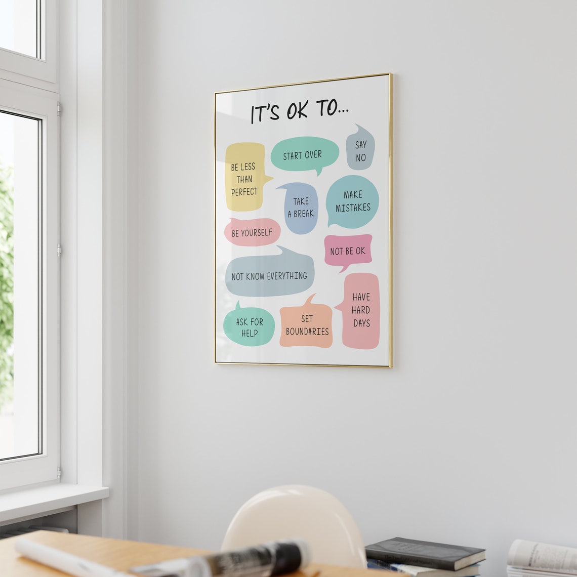 It Is OK To Not Be OK Pastel Speech Bubbles Self Care Poster