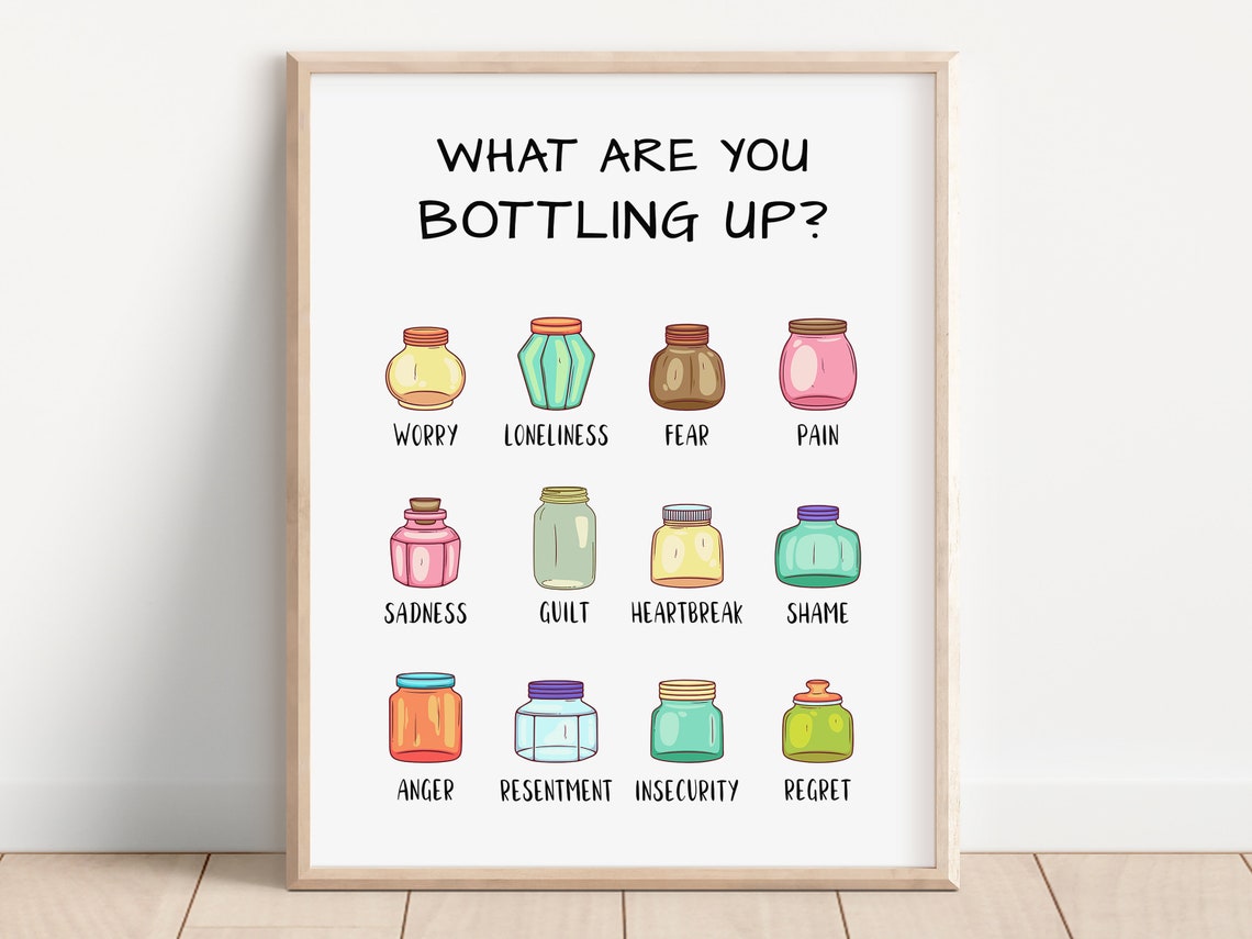 What Are You Bottling Up Feelings Jars Colorful Therapy Office Poster