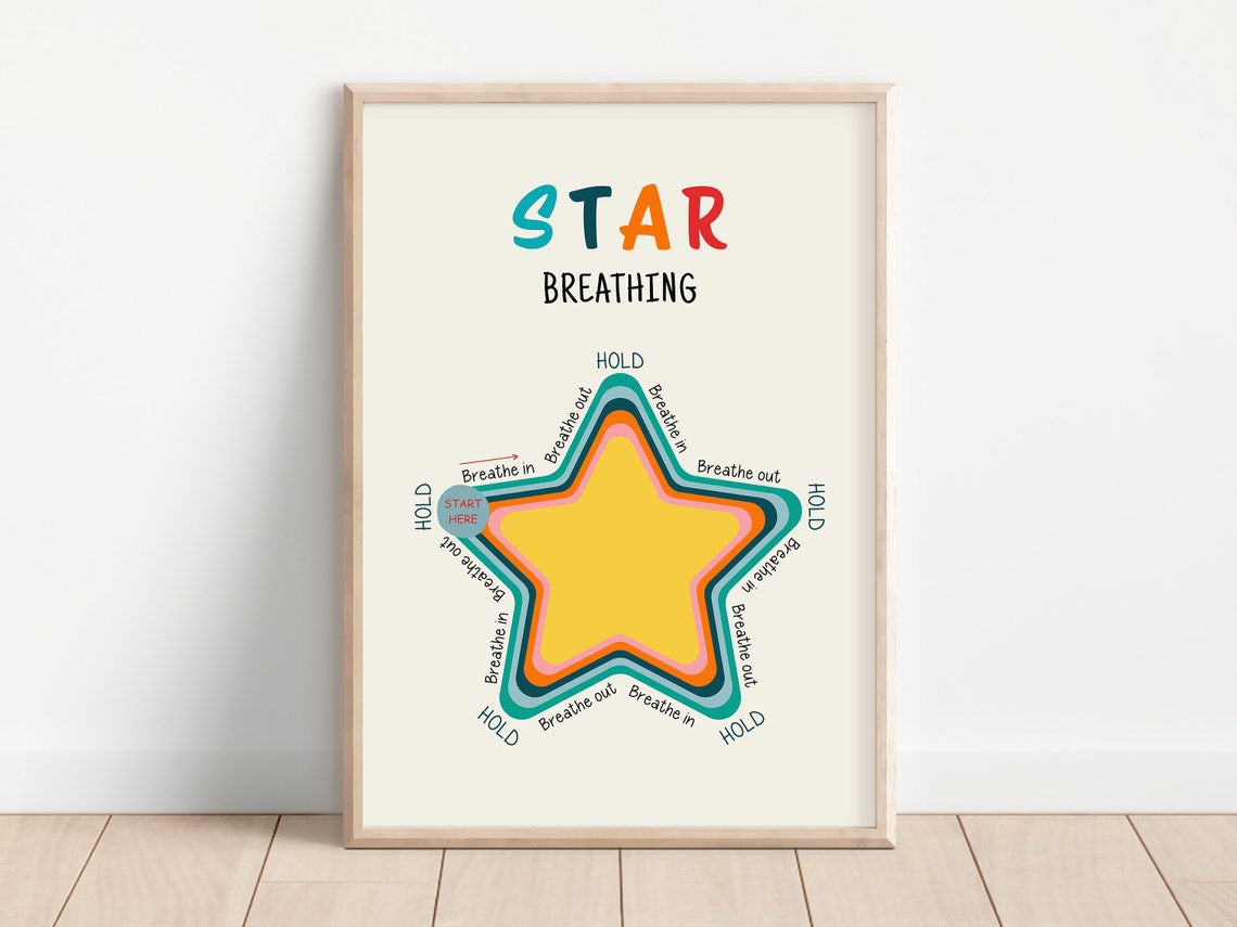 Star Breathing Exercise Kids Mindfulness Calm Down Corner Chart Poster - Image 3