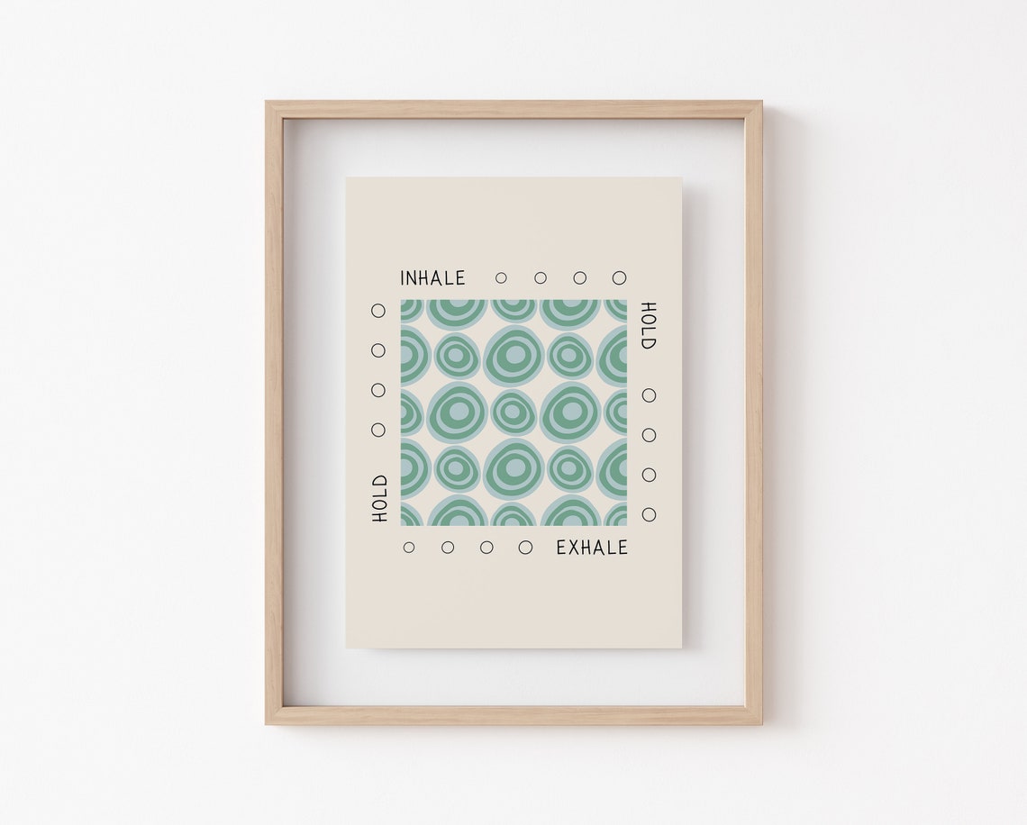 Box Breathing Exercise Inhale Exhale Teal Circles Therapy Poster - Image 2