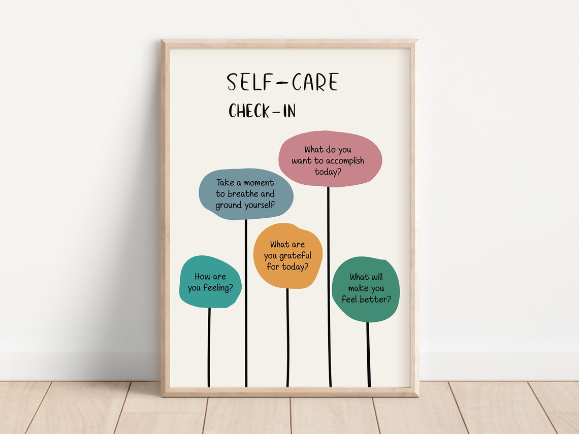 Self Care Check In Floral Daily Questions Mental Wellness Poster - Image 3