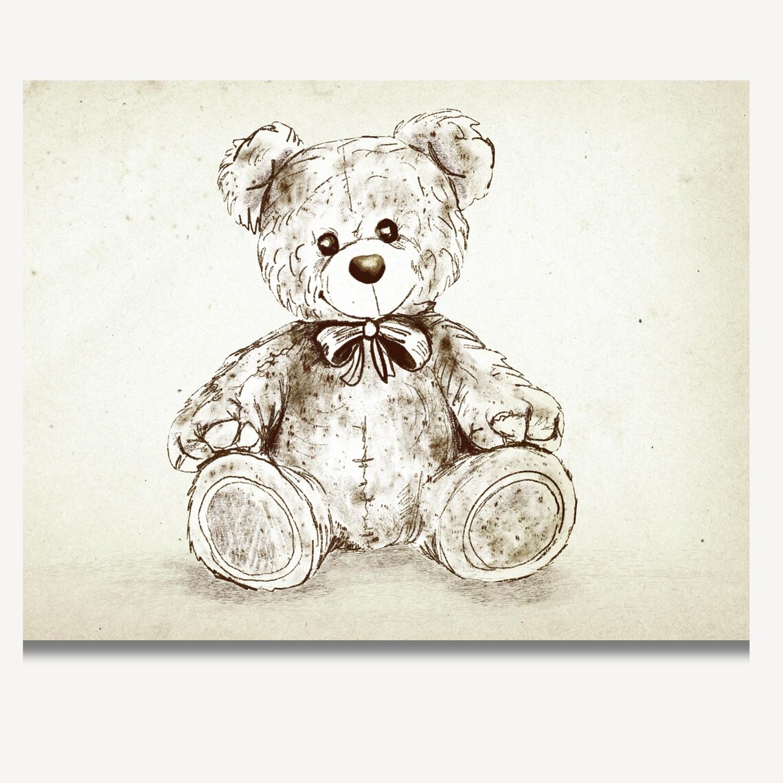 Vintage Sepia Teddy Bear Sketch With Bow Tie Nursery Art Print - Image 2