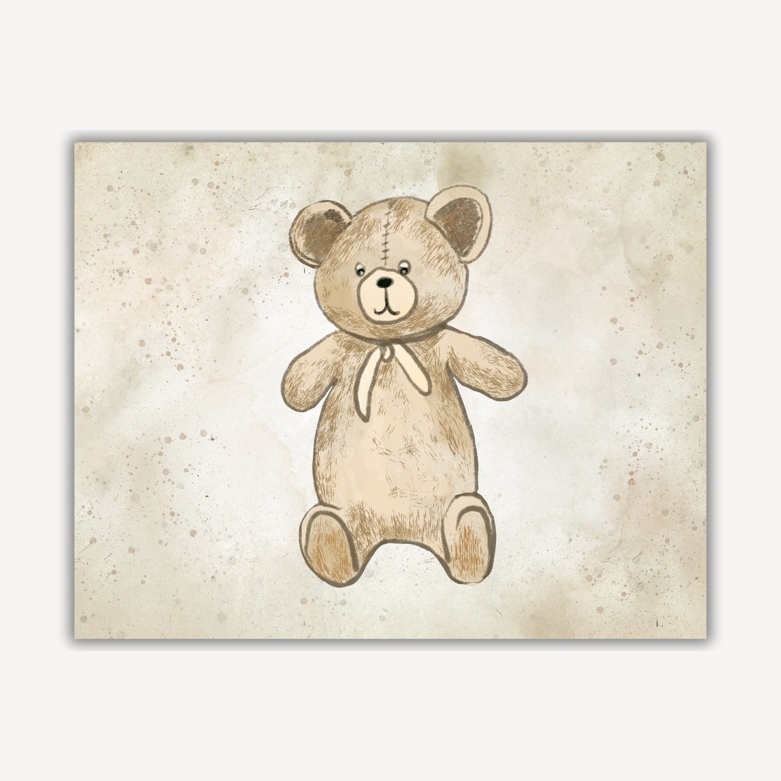 Standing Vintage Teddy Bear With Neck Bow Sepia Sketch Poster - Image 4