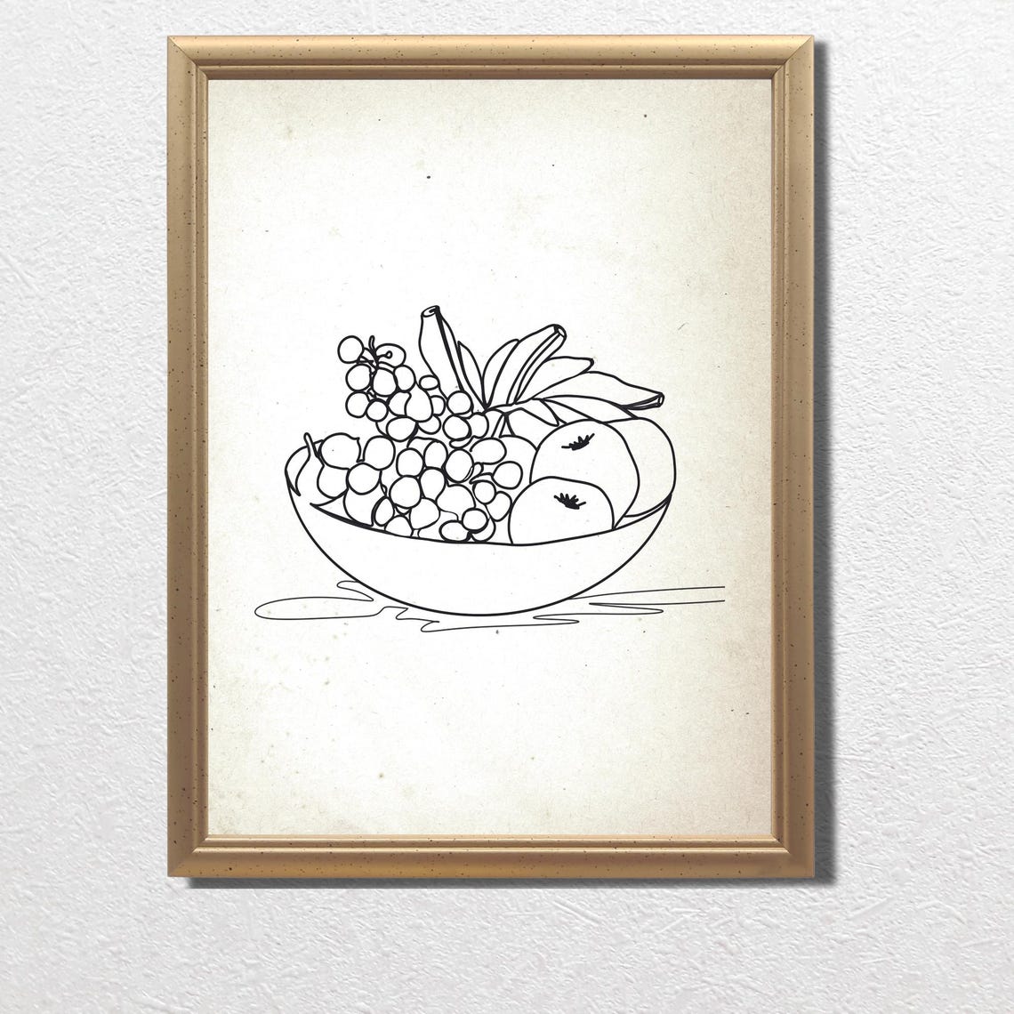 Minimalist Line Art Fruit Bowl Grapes Apples Kitchen Decor Poster - Image 3