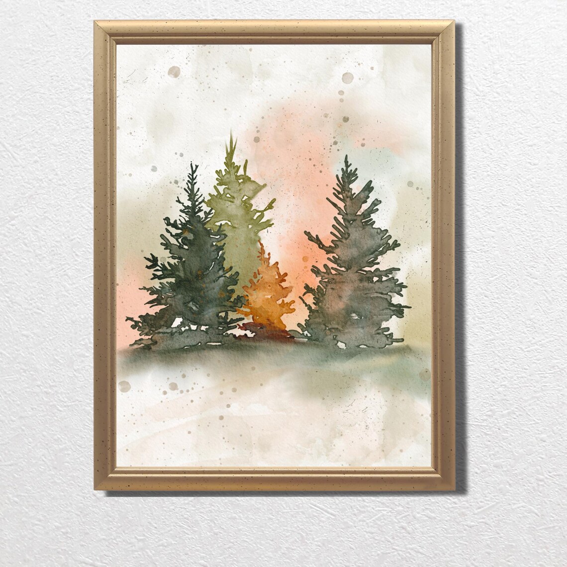 Misty Evergreen Forest Watercolor With Soft Blush Sky Christmas Wall Art - Image 3