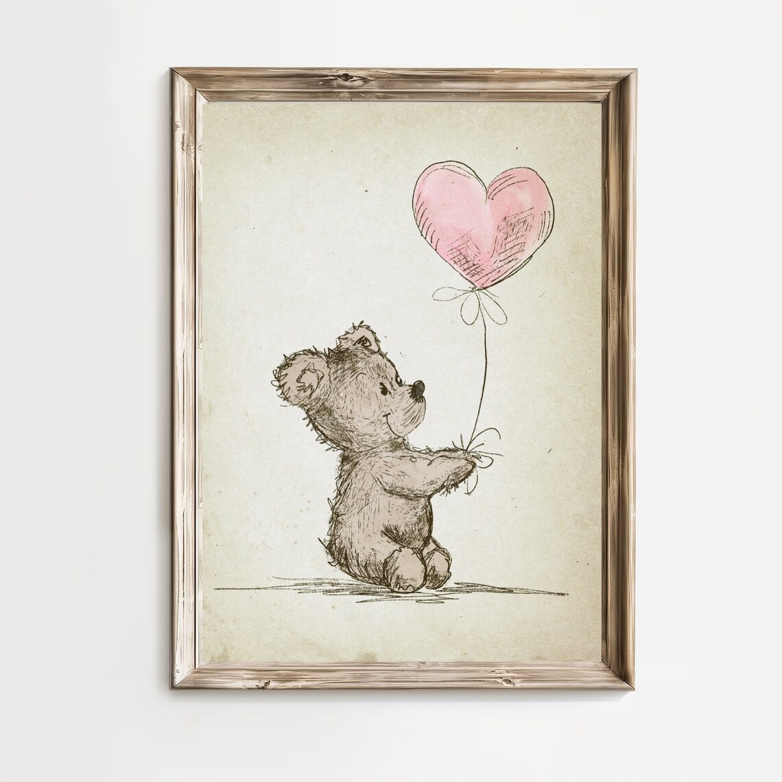 Vintage Teddy Bear Sketch Illustration, Nursery Art Print