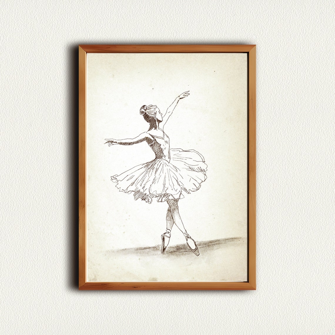 Running Ballerina Pointe Tutu Vintage Ink Sketch Dance Wall Art - Image 4
