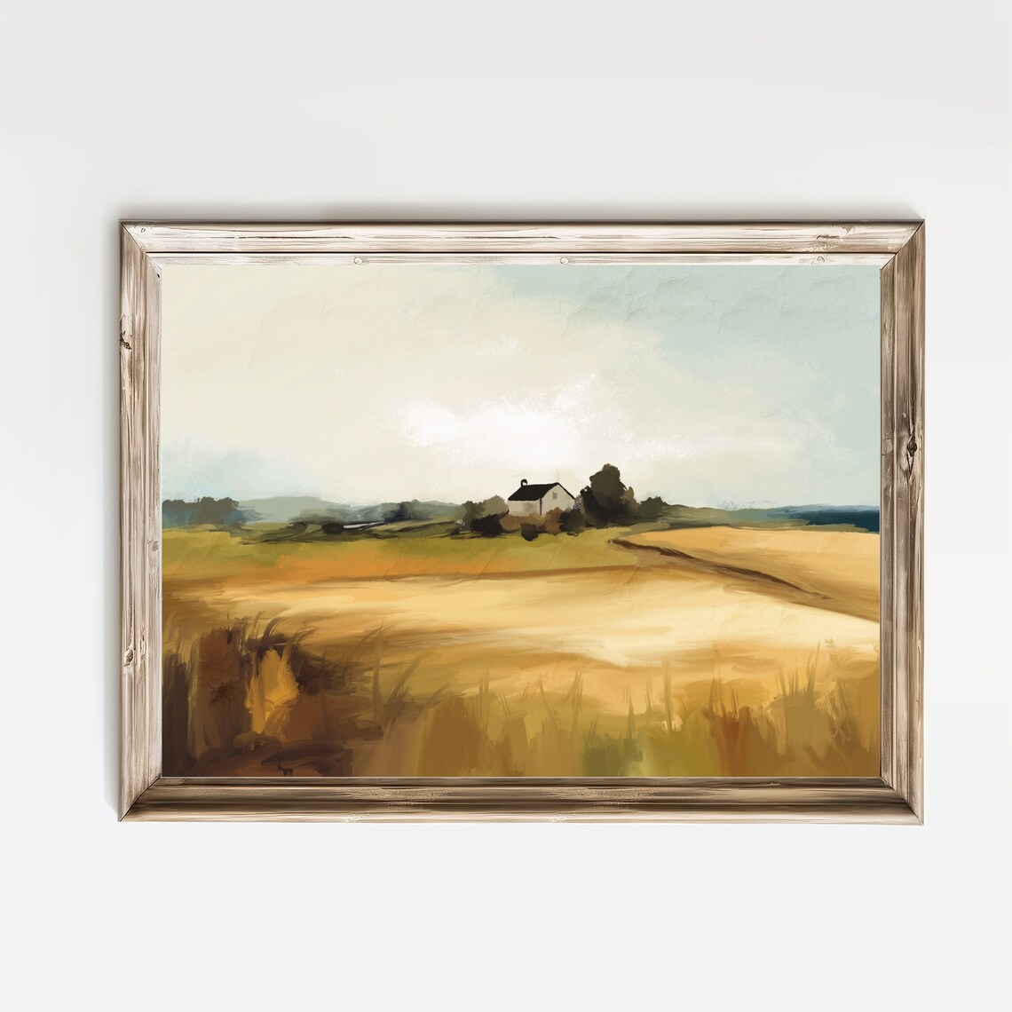 Sunlit Wheat Field Farmhouse Peaceful Country Landscape Art Poster - Image 3