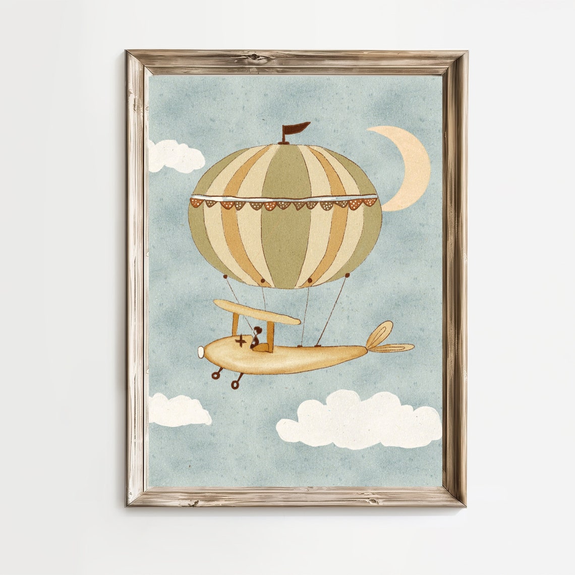 Whimsical Hot Air Balloon Airplane Dreamy Nursery Sky Poster - Image 2