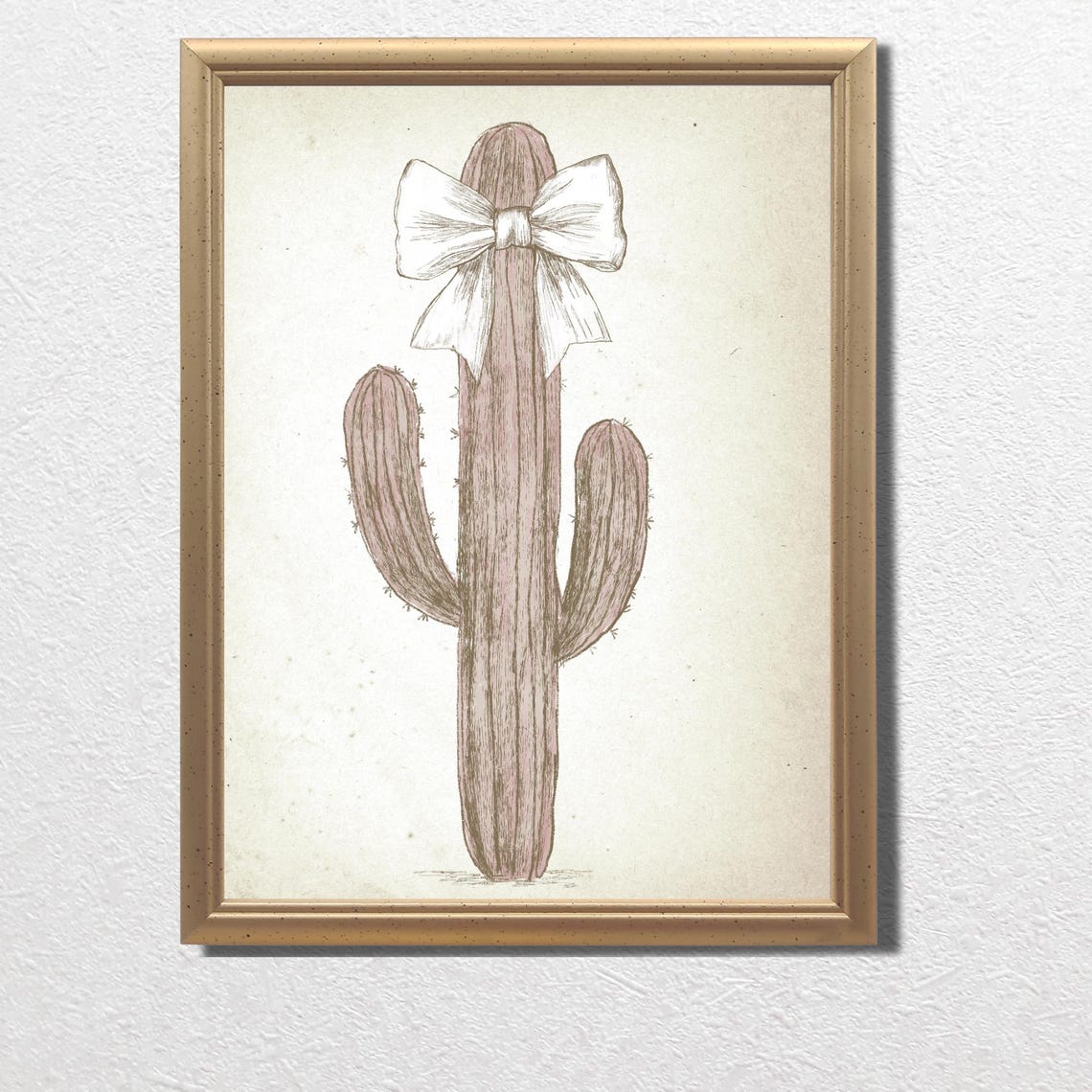 Saguaro Cactus With White Bow Sketch Pink Southwestern Nursery Poster - Image 3