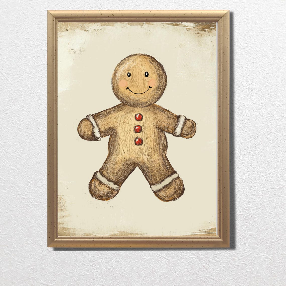 Smiling Gingerbread Man Cookie With Red Buttons Vintage Poster - Image 3