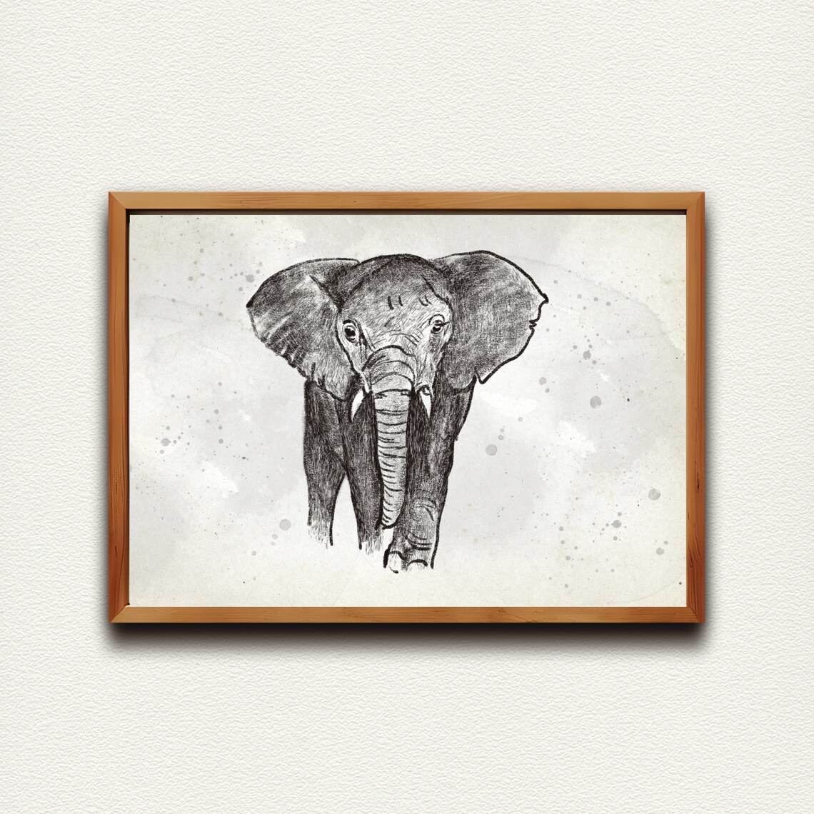 Baby Elephant Front Facing Sketch Safari Nursery Animal Poster