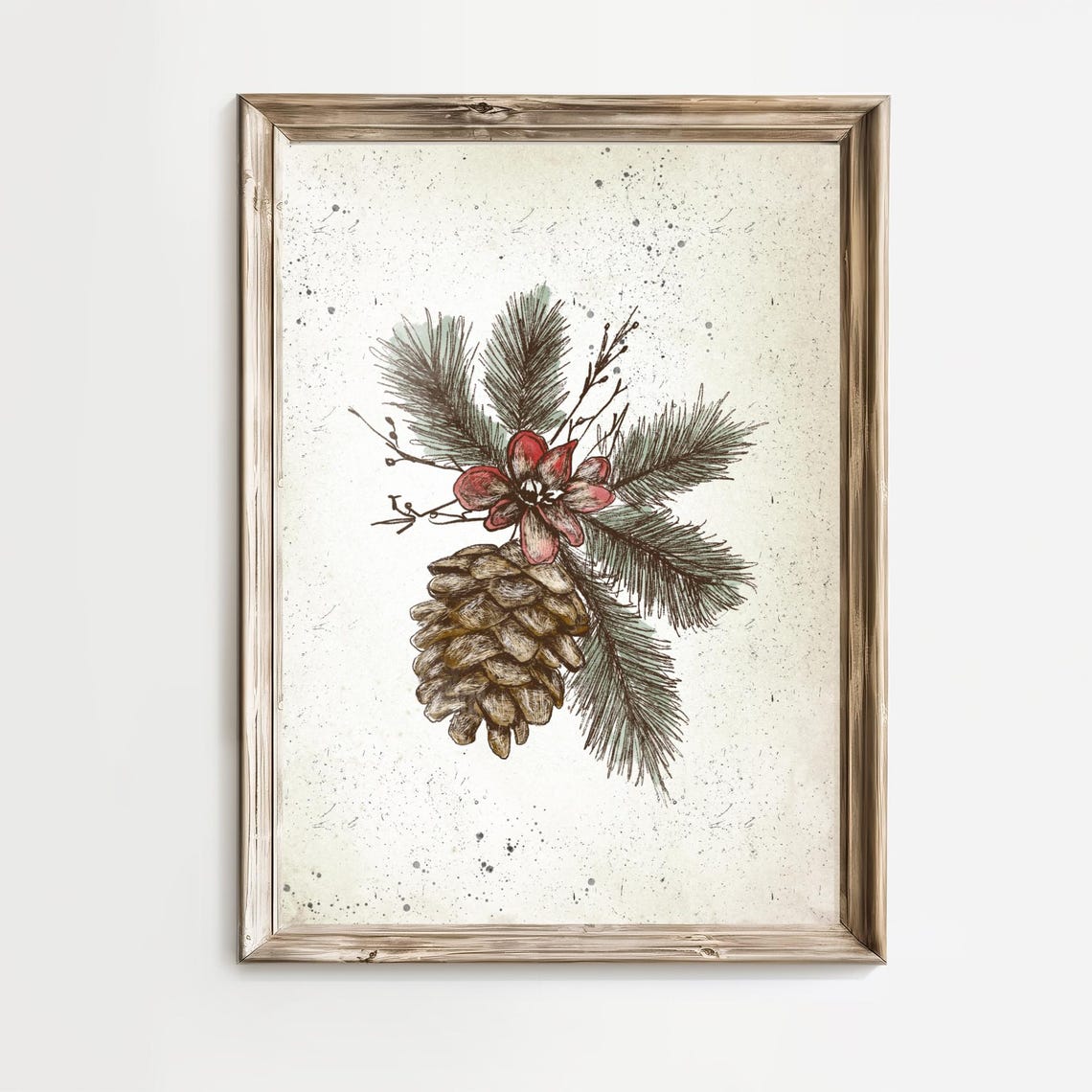 Pinecone Evergreen Bough Botanical Sketch Christmas Wall Art