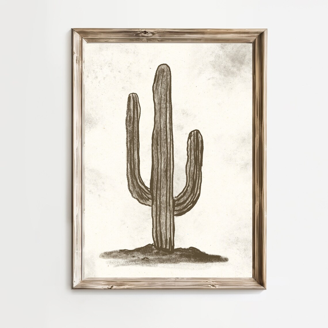 Saguaro Cactus Sepia Ink Sketch Desert Southwest Scene Wall Art