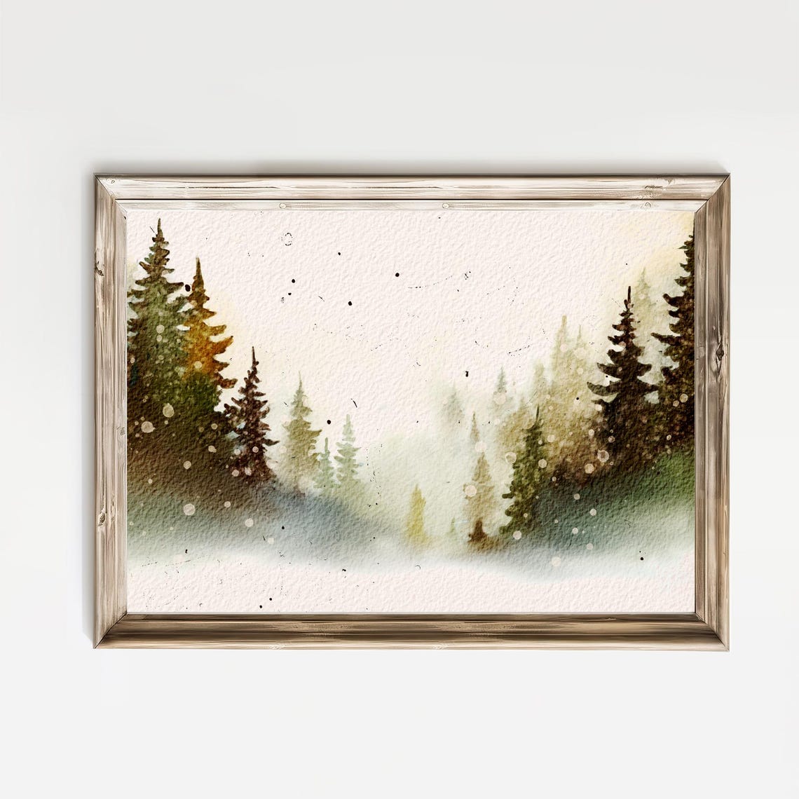 Snowfall In Evergreen Pine Forest Misty Winter Watercolor Poster