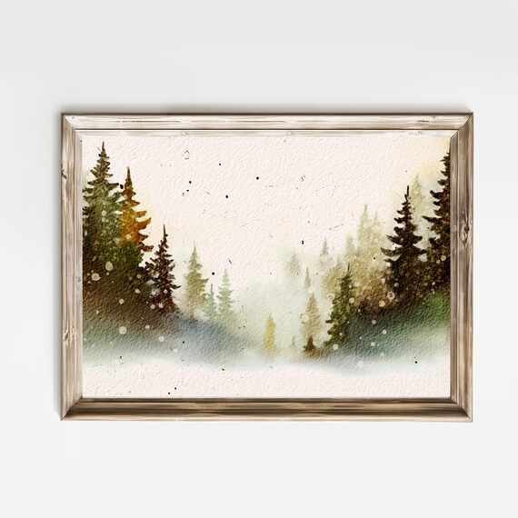 Snowfall In Evergreen Pine Forest Misty Winter Watercolor Poster