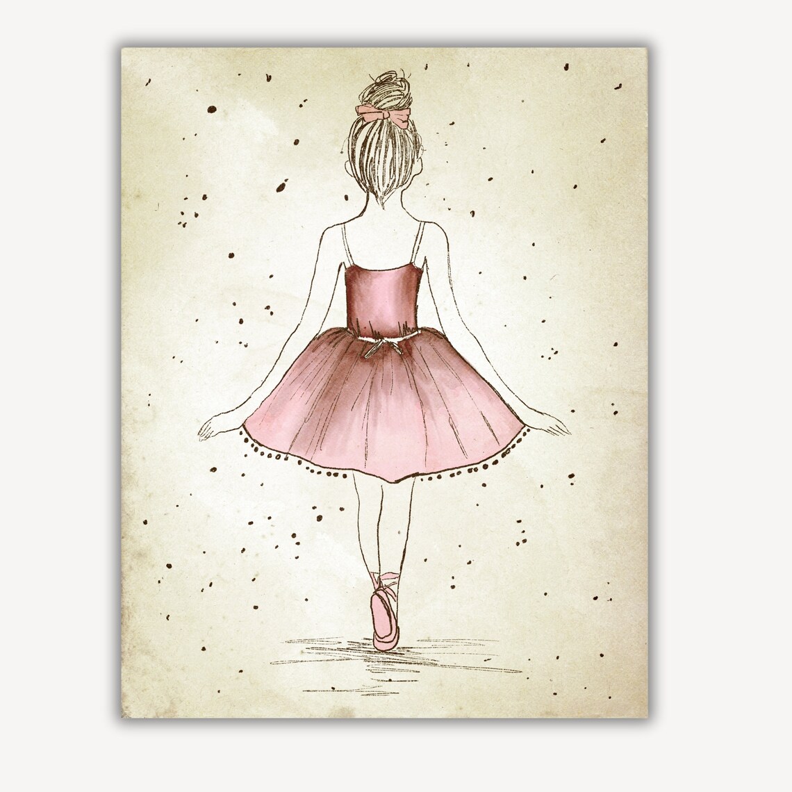 Classic Vintage Ballerina Pink Tutu Sketch Girls Room Poster - Image 2