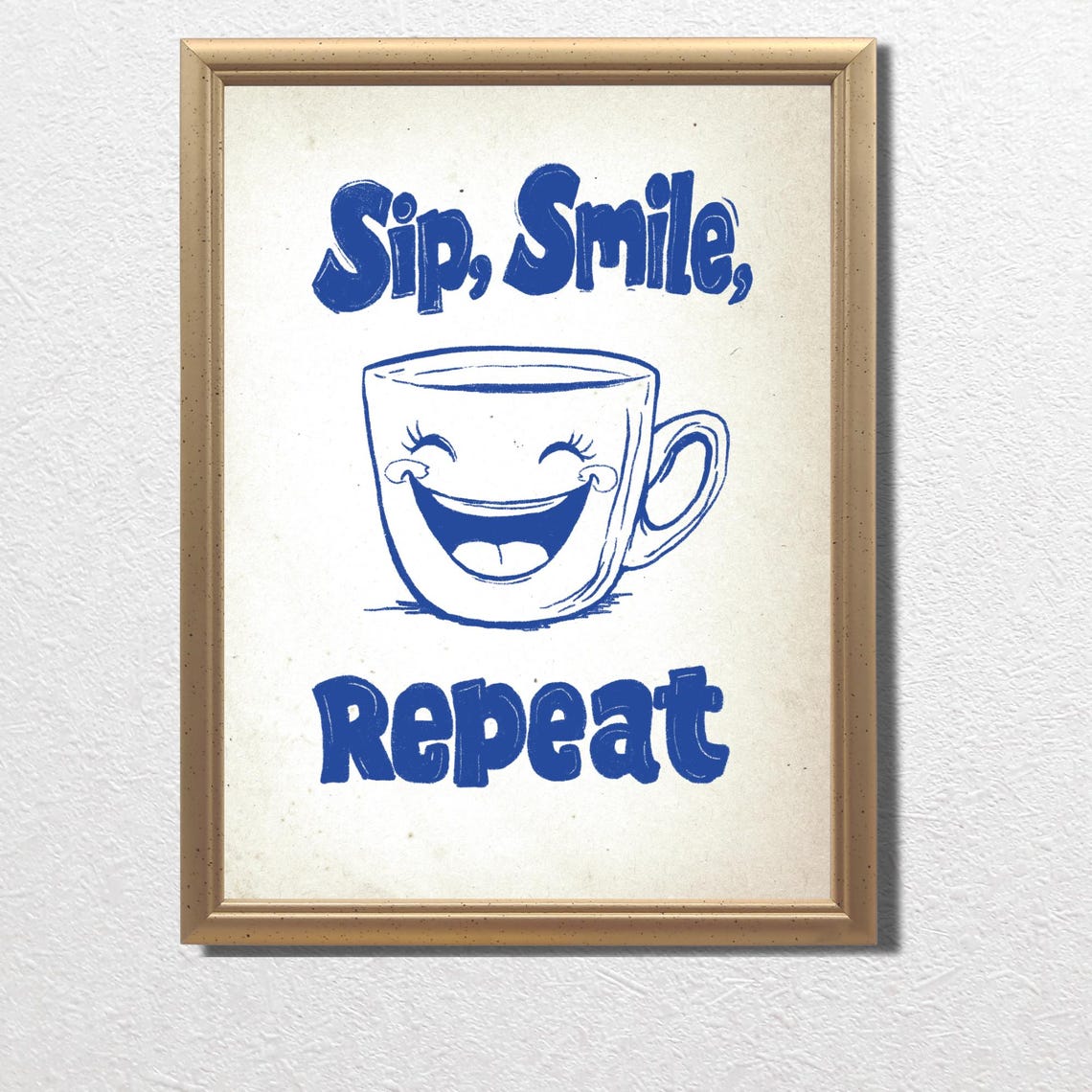 Sip Smile Repeat Laughing Coffee Cup Funny Kitchen Quote Poster - Image 3