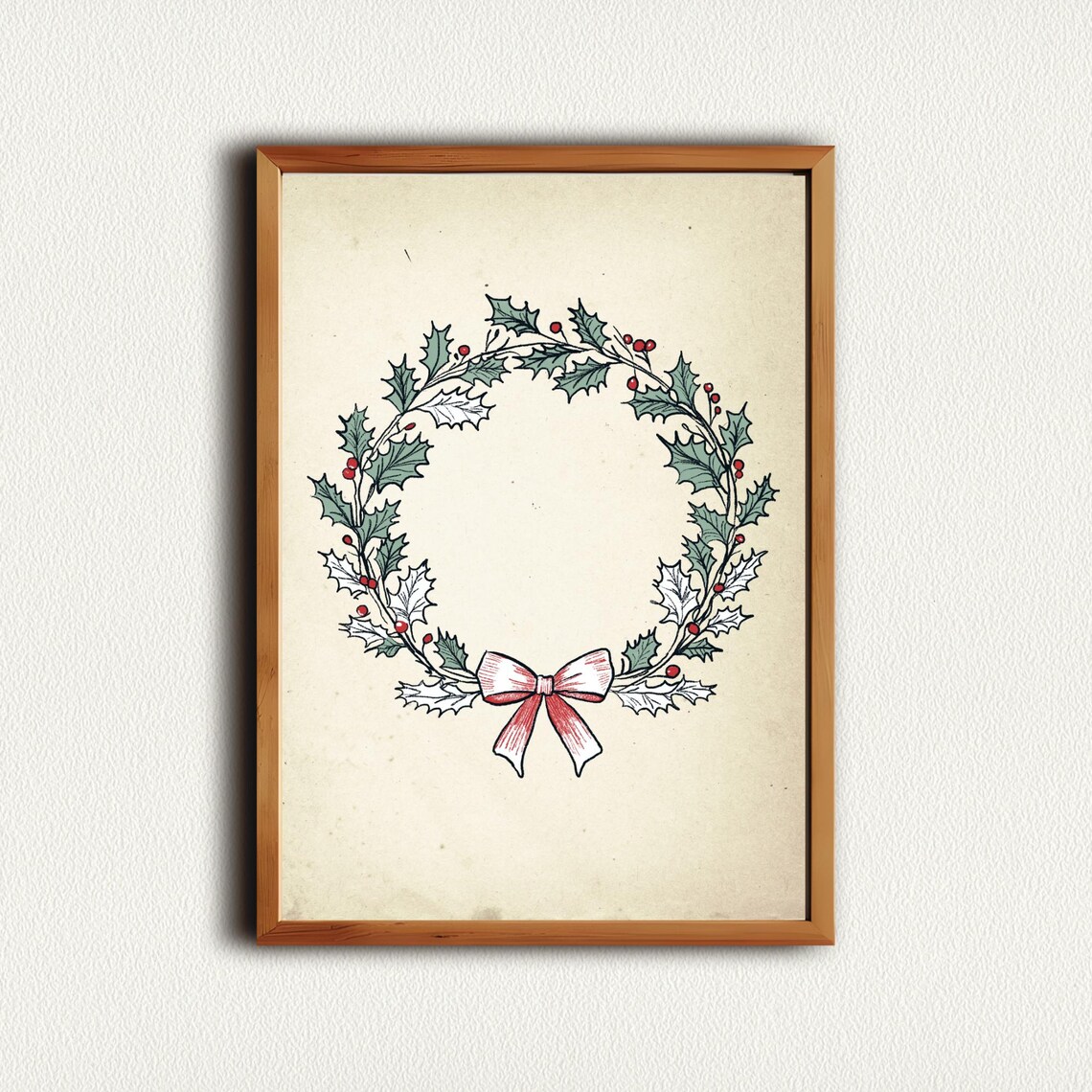 Christmas Holly Wreath With Red Bow In Vintage Holiday Style Poster - Image 3