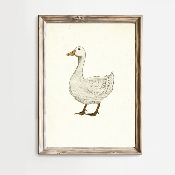 White Goose Rustic Country Sketch Neutral Farmhouse Art Print