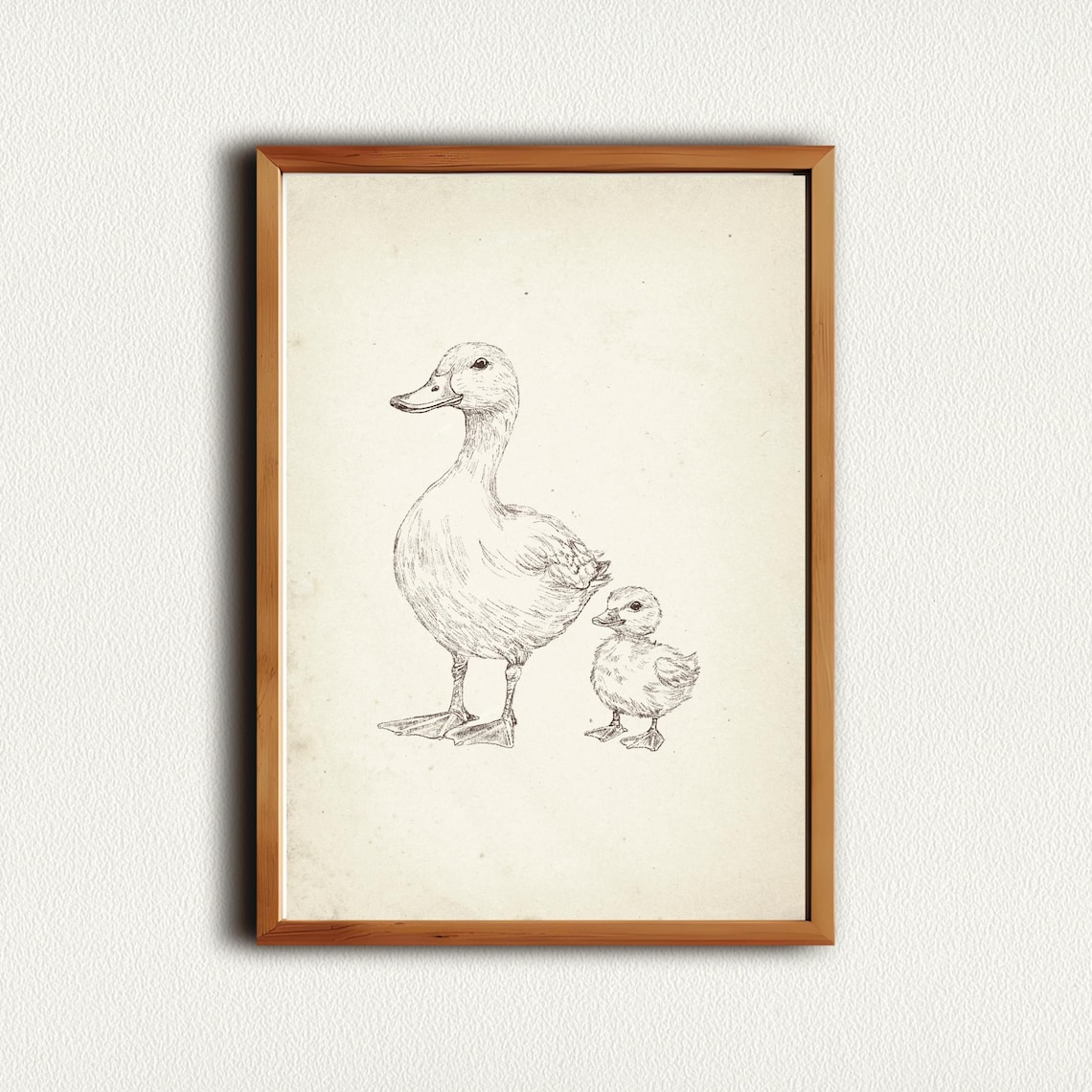 Mother Duck And Fluffy Duckling Pencil Sketch Nursery Poster - Image 4