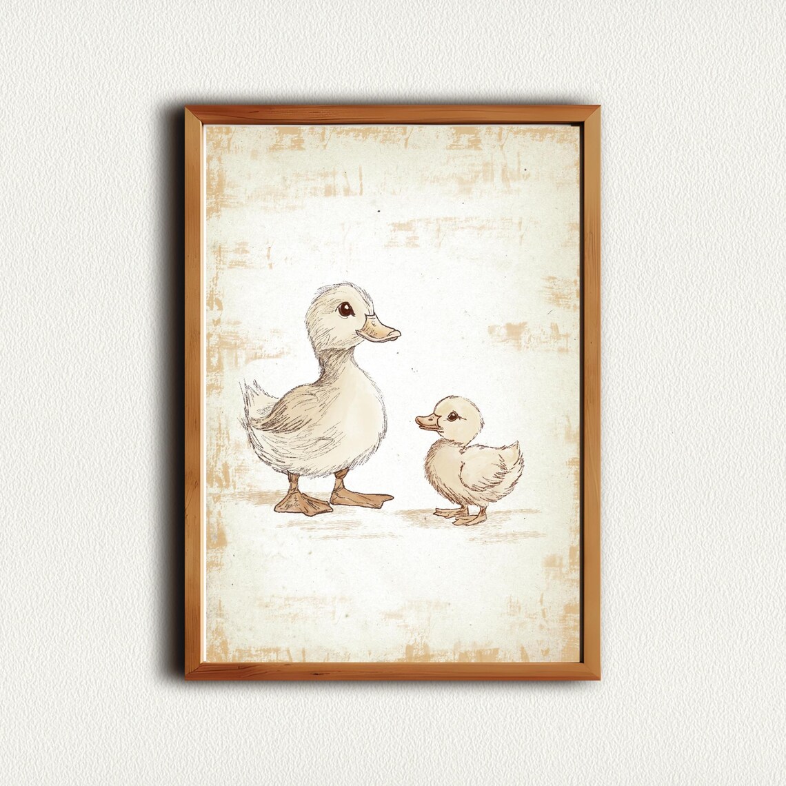 Mother Duck and Duckling Vintage Farmhouse Nursery Sketch Art Print - Image 4