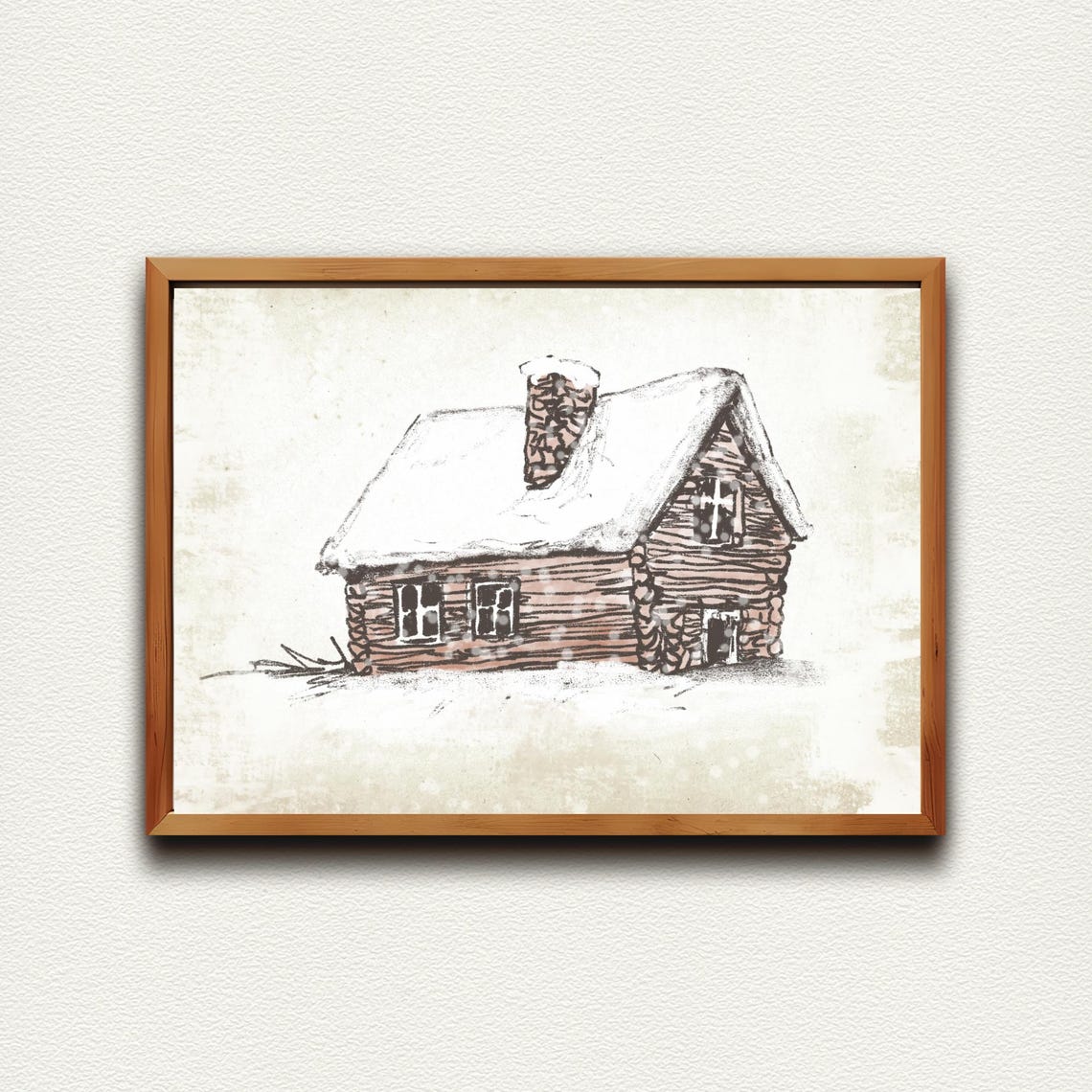 Snow Covered Rustic Log Cabin Winter Watercolor Sketch Poster - Image 4