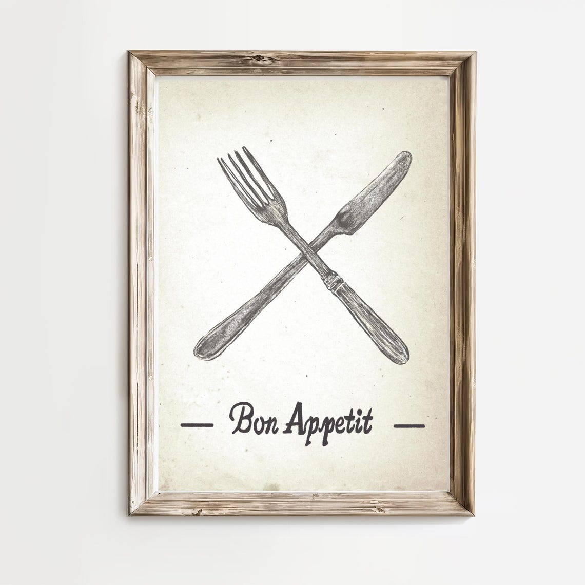 Bon Appetit Crossed Fork Knife Vintage French Bistro Kitchen Poster