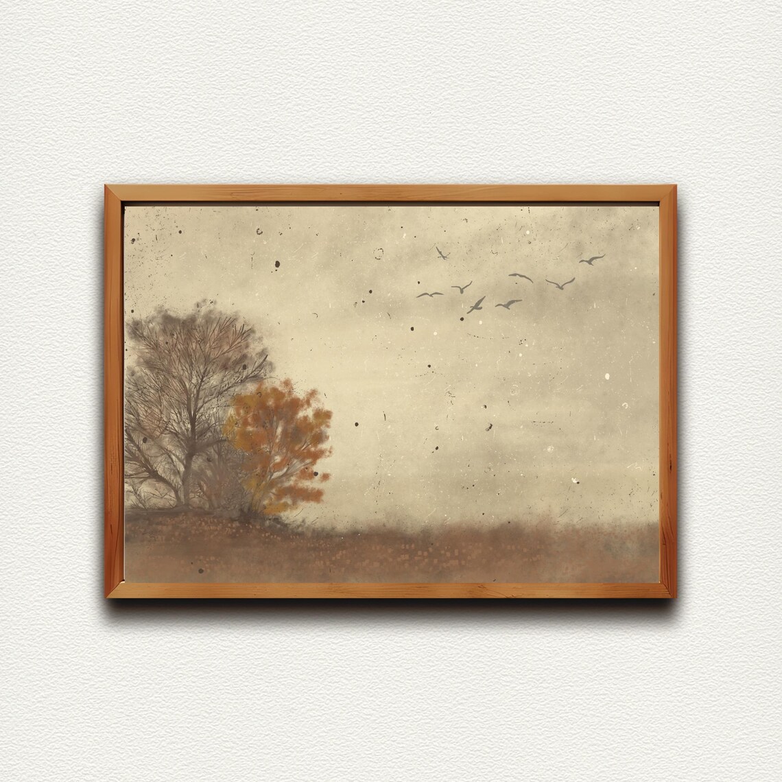 Flock Of Birds Over Lone Autumn Tree In Misty Landscape Wall Art - Image 4