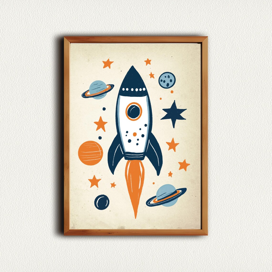 Vintage Navy Rocket Planets Stars Nursery Outer Space Art Print - Image 4