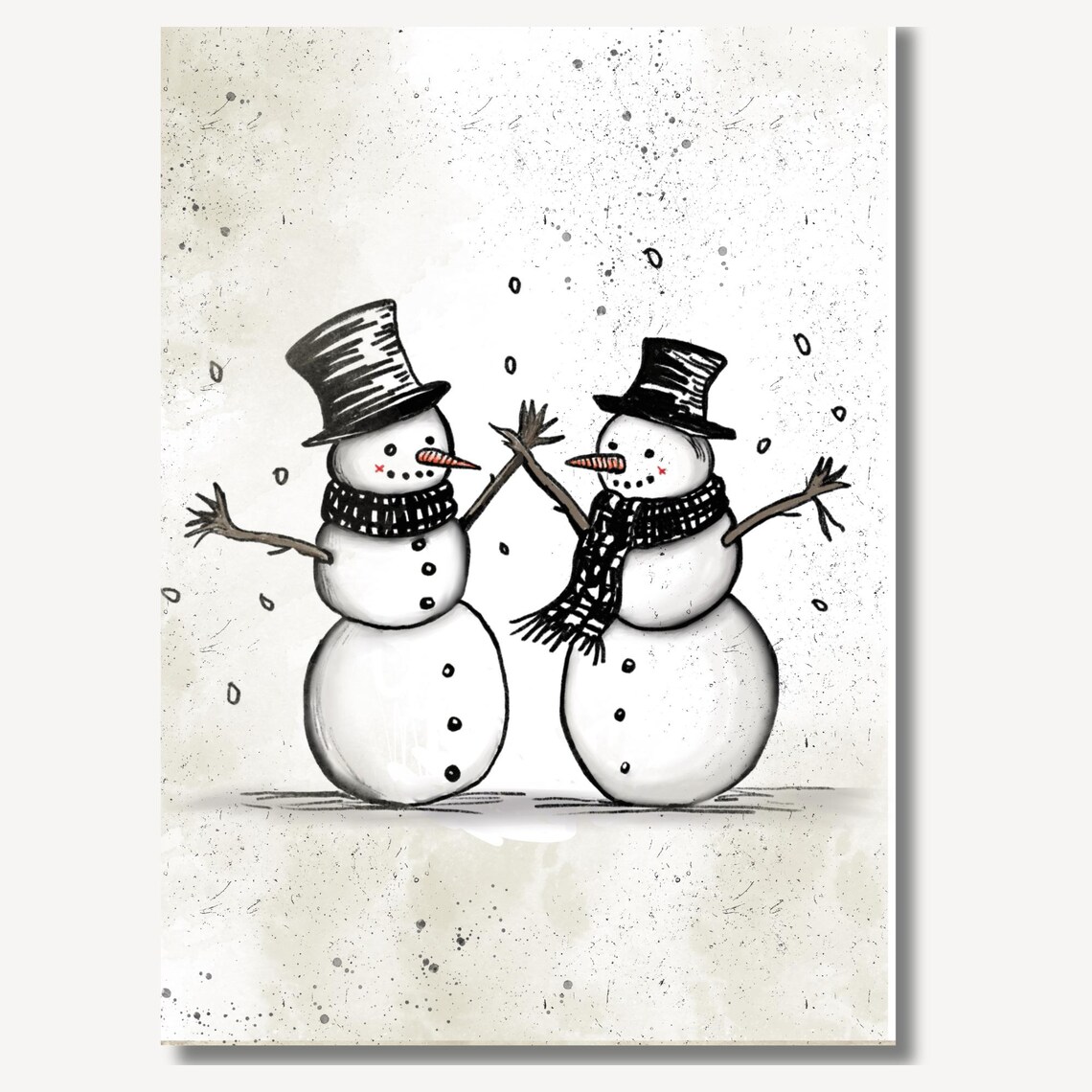 Two Dancing Snowmen in Top Hats Vintage Holiday Party Poster - Image 2