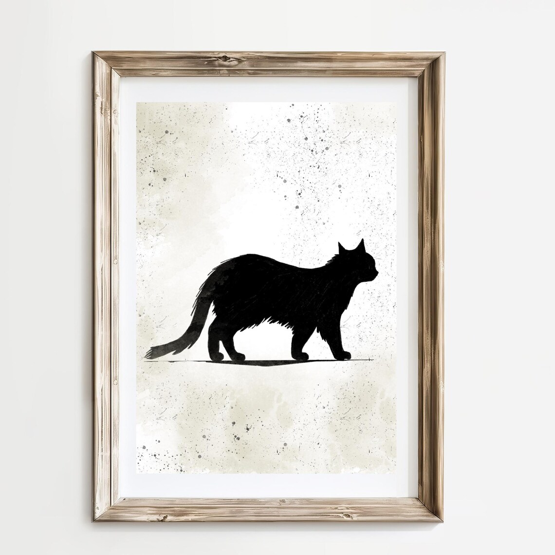 Black Cat Silhouette Walking Gracefully Moody Ink Art Poster
