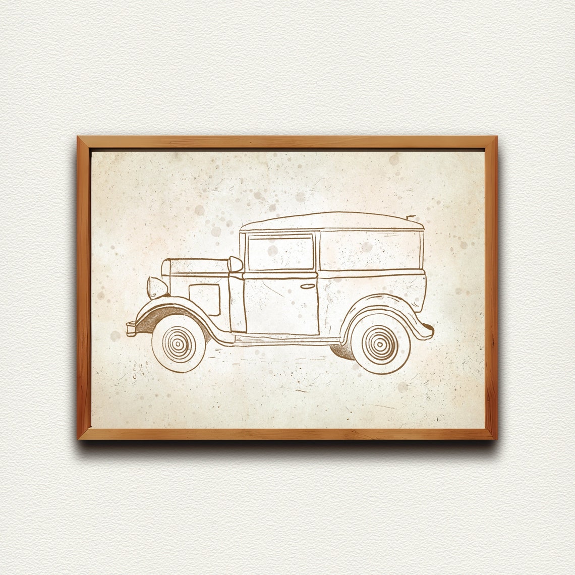 Bold Vintage Jeep Sepia Line Sketch Classic Nursery Car Poster