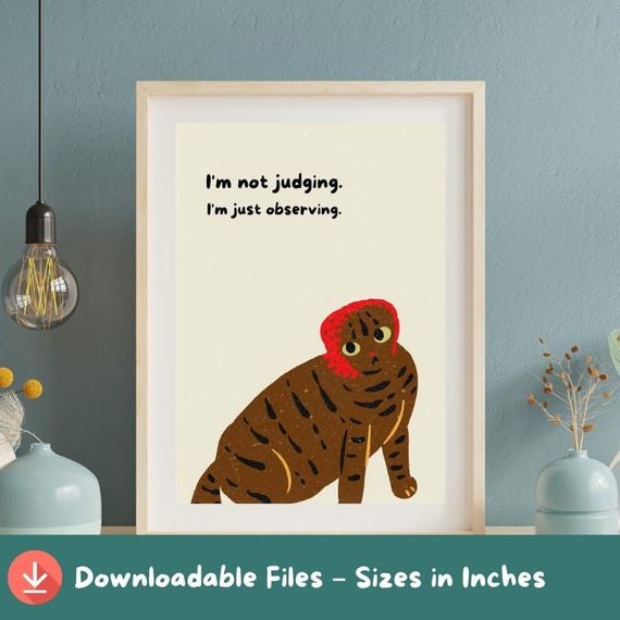 Sarcastic Cat Art Print Retro Feline Illustration A2a5 Sizes