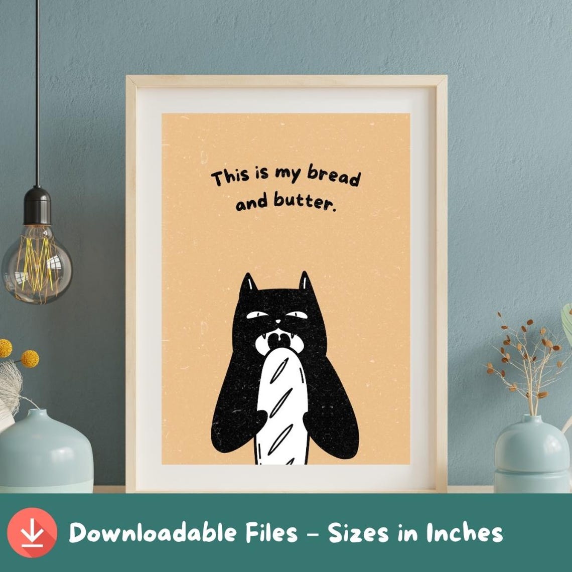 Funny Black Cat Wall Art Illustration With Bread Quote Cute For Kitchen Or Gallery Decor Lover