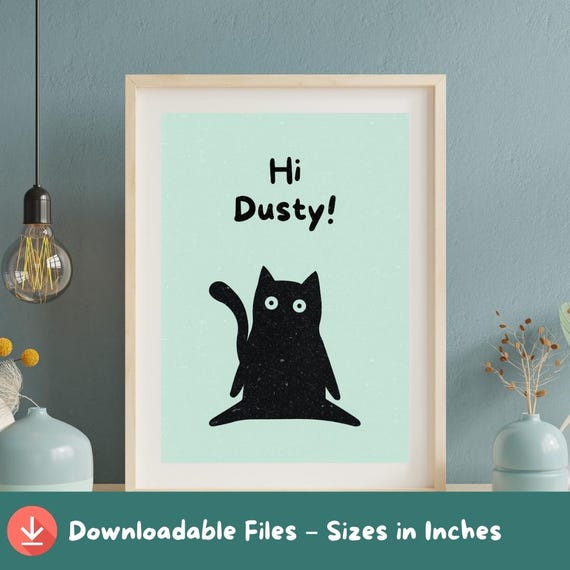 Black Cat Wall Art Cute Kitty Illustration Pet Lover Gift Instant Hi Dusty