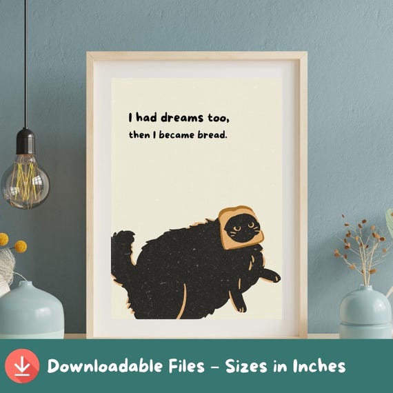 Retro Loaf Cat Art Print Funny Kitchen Decor A2a5 Sizes Lovers