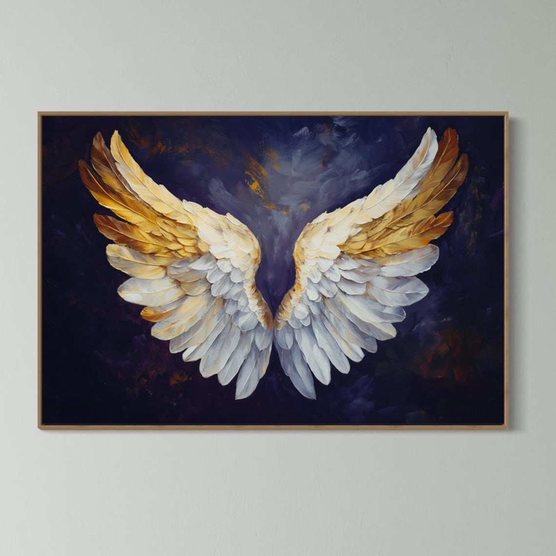 Angel Wings Gold White Feathers Dark Background Divine Luxury Poster