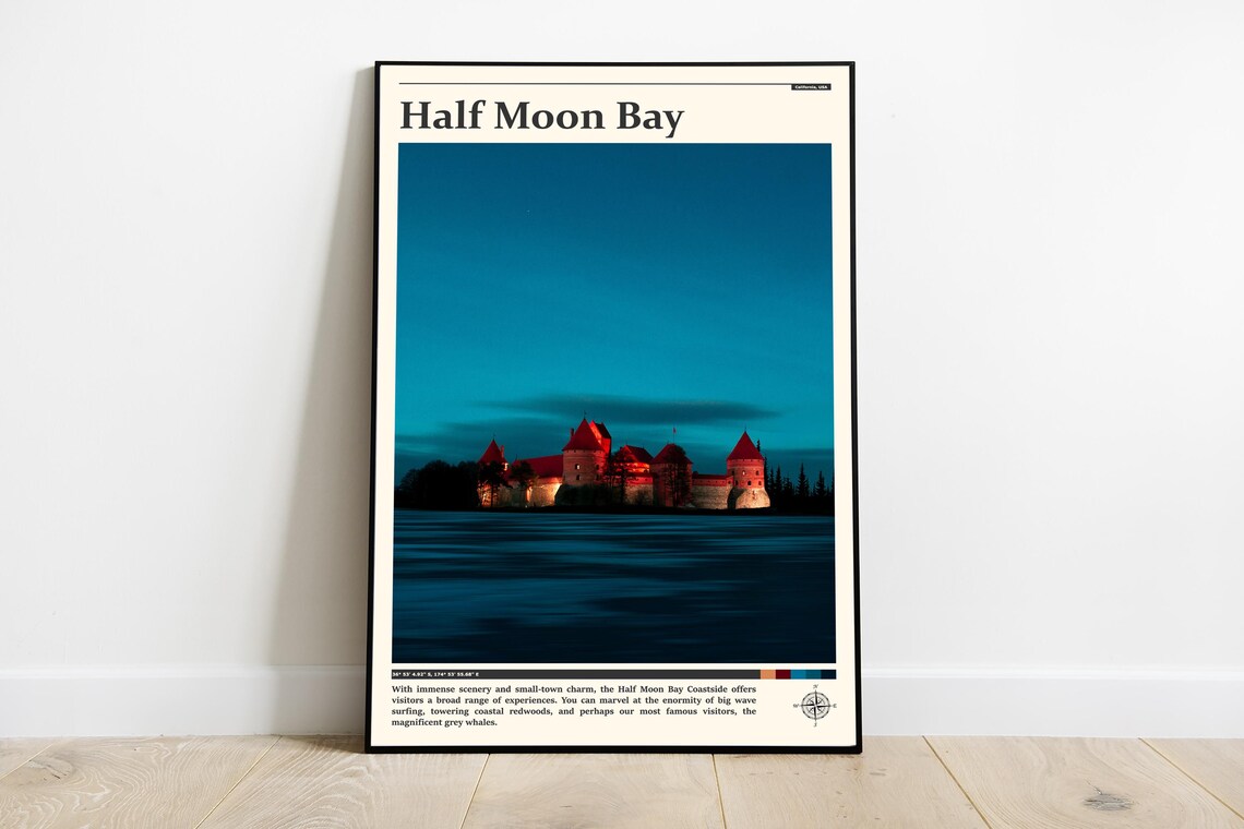 Half Moon Bay California Lakeside Castle Sunset Photography Poster