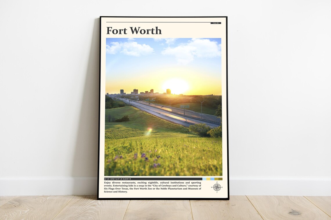 Fort Worth Sunrise Highway Skyline Wildflowers Texas Prairie Poster