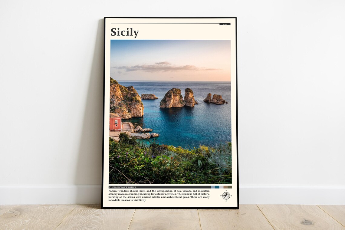 Sicily Italy Rocky Coastline Sea Stacks At Dusk Travel Poster